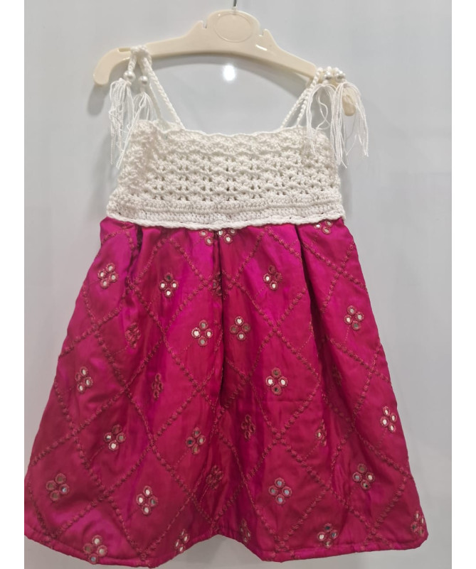 Crochet Hot pink Glasswork frock